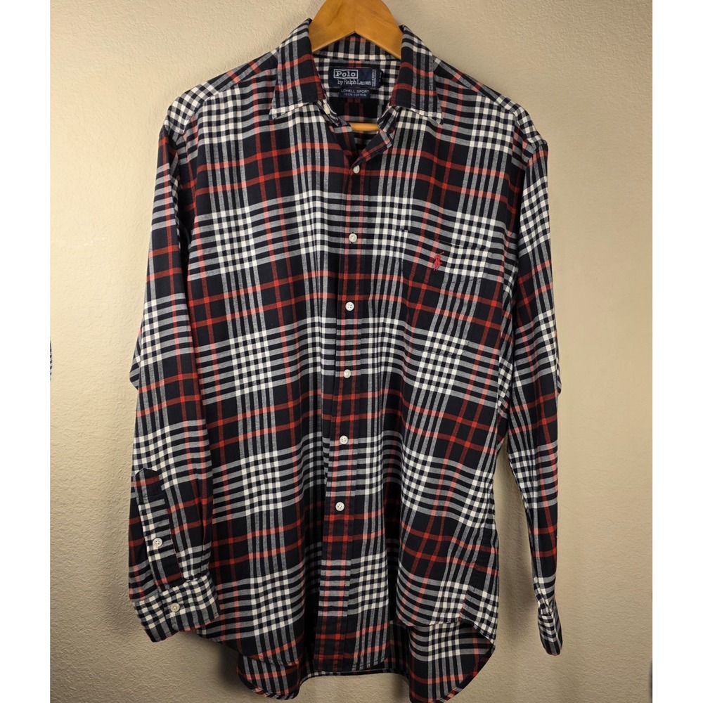 Polo Ralph Lauren Shirt Mens Medium Black Red White Plaid Long Sleeve Button Up